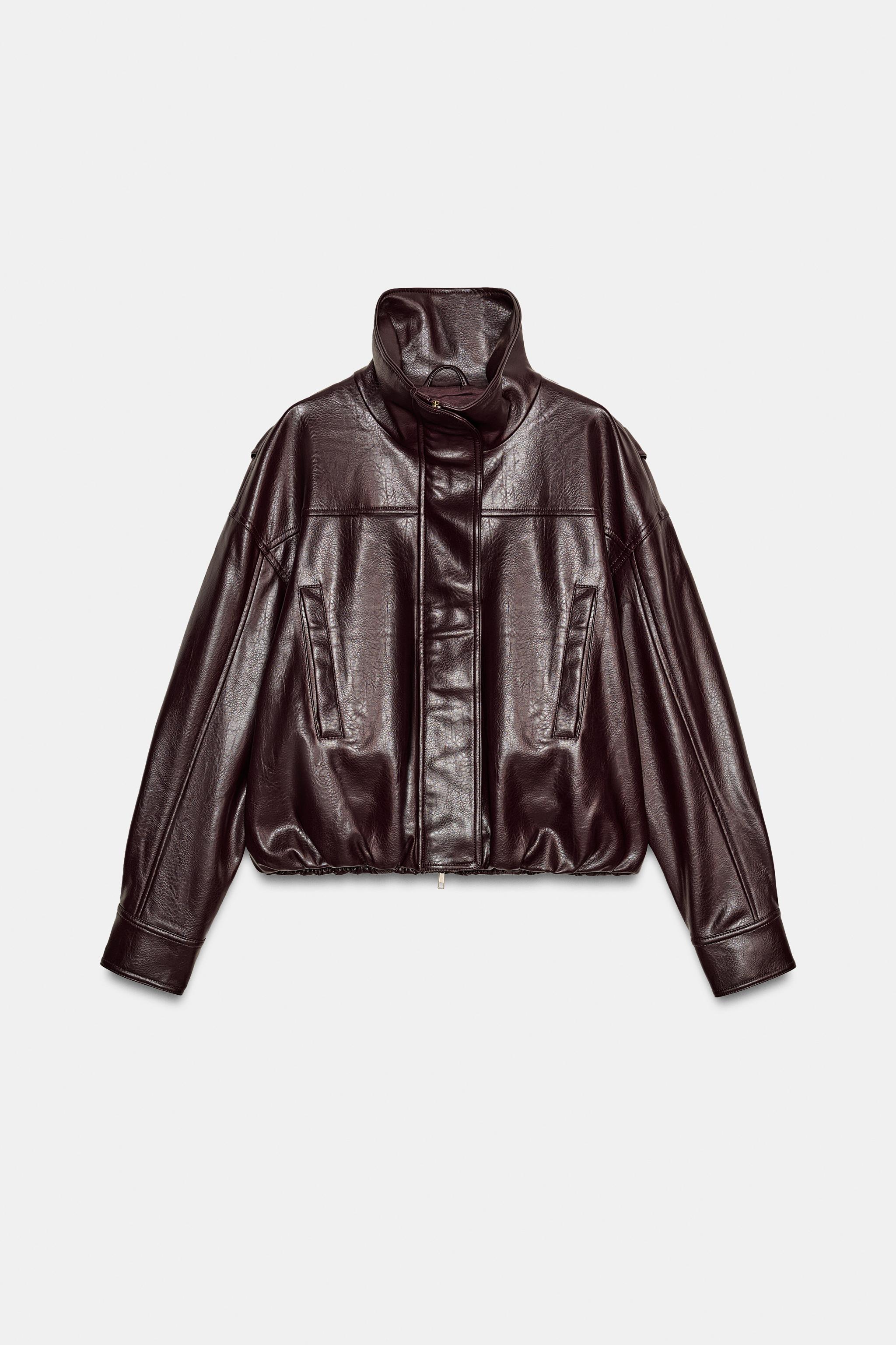 FAUX LEATHER PLEATED JACKET