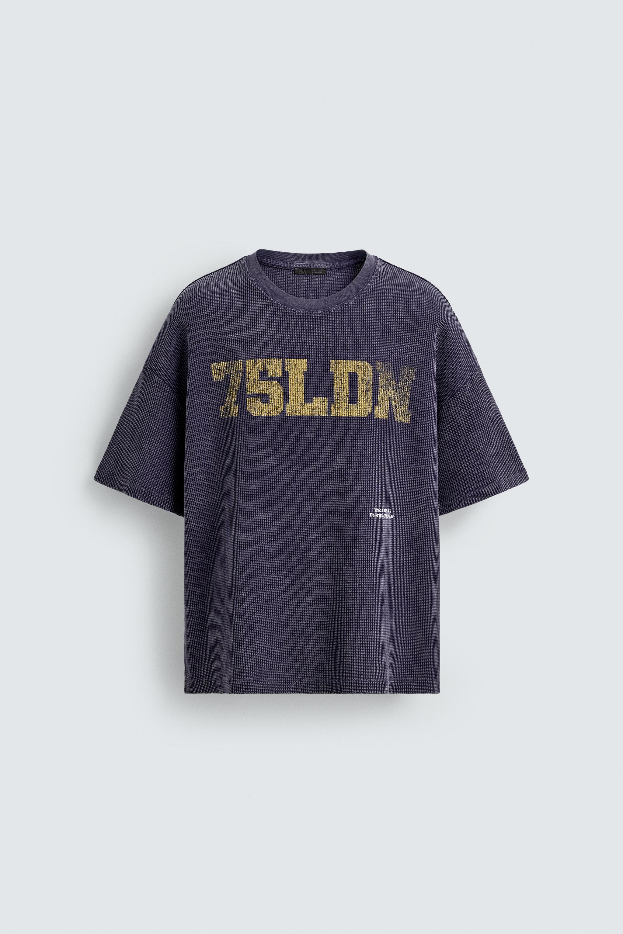 WASHED PRINTED WAFFLE WEAVE SWEATSHIRT