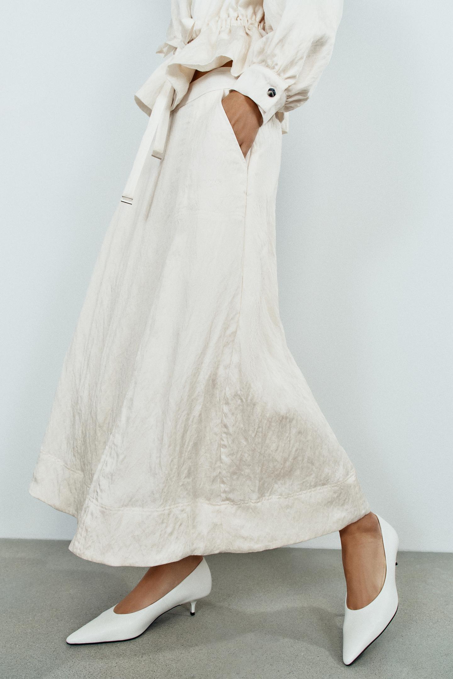 Женская юбка Zara Crinkle-Effect MIDI, цвет: Экрю — фото 3