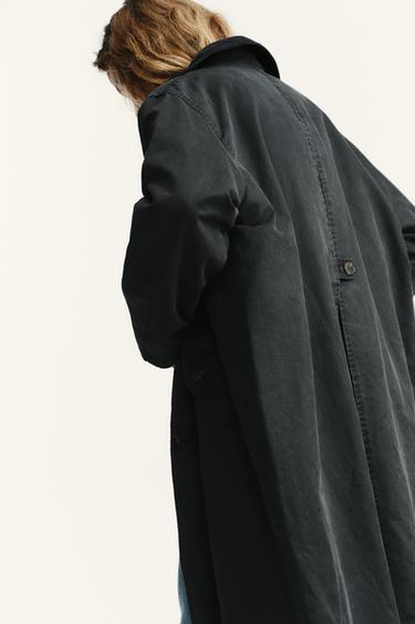 WAXED TRENCH COAT WITH CORDUROY COLLAR - Anthracite grey by Zara - Image 3