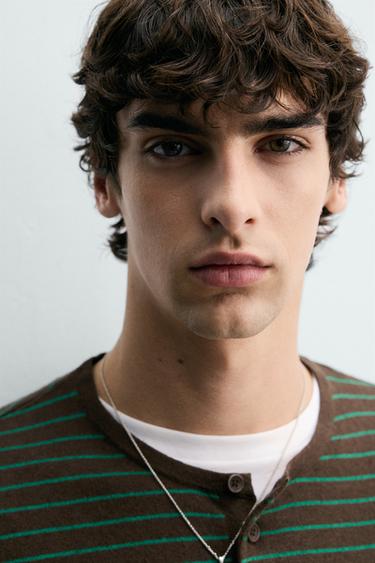 T-SHIRT EN MAILLE COL BOUTONNÉ COTON-LIN - Marron de Zara - Image 5