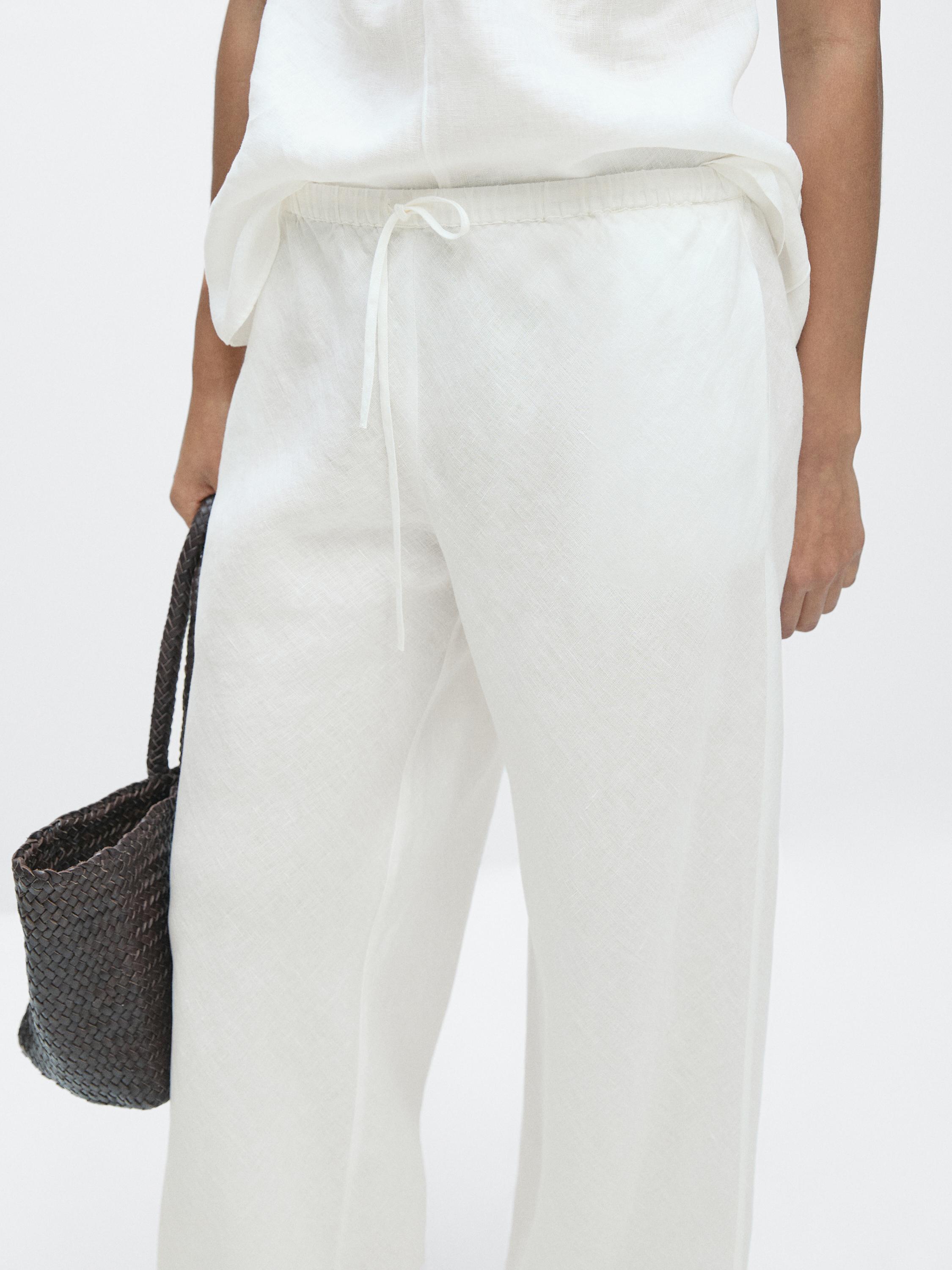 Pantalon taille élastique 100 % lin