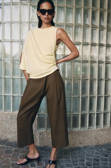 ZW COLLECTION CROPPED TROUSERS WITH DARTS - Khaki by Zara