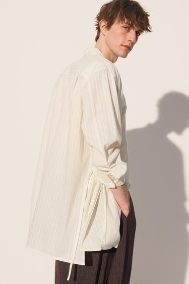STRIPED JACQUARD KIMONO SHIRT - Ecru by Zara - Image 2