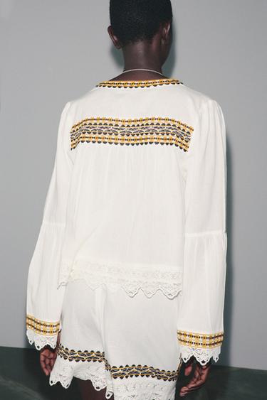 ZW COLLECTION EMBROIDERED SHORTS - Ecru by Zara - Image 5