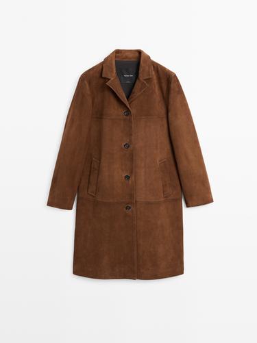Zara Long suede leather coat - Brandy