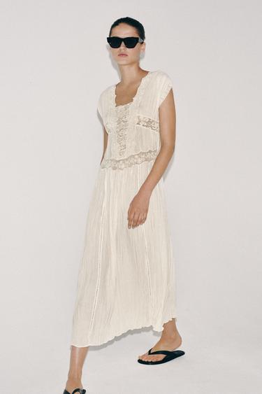 FUSTAN ME PALI DHE QEPJE ZW COLLECTION - Ngjyrë natyrale nga Zara