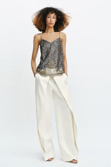 ZW COLLECTION SEQUIN STRAPPY TOP - Dark silver by Zara