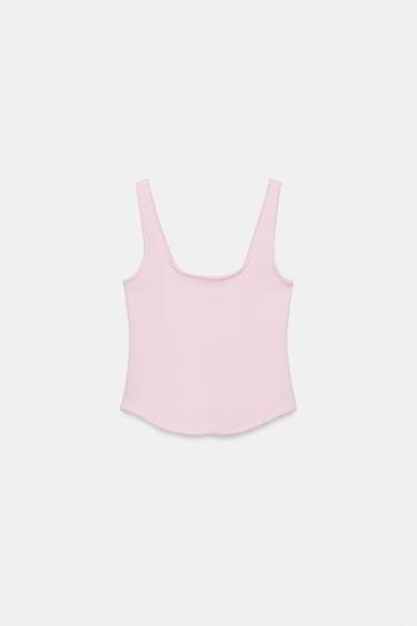 RIBBED STRAPPY TOP - Pastel pink by Zara