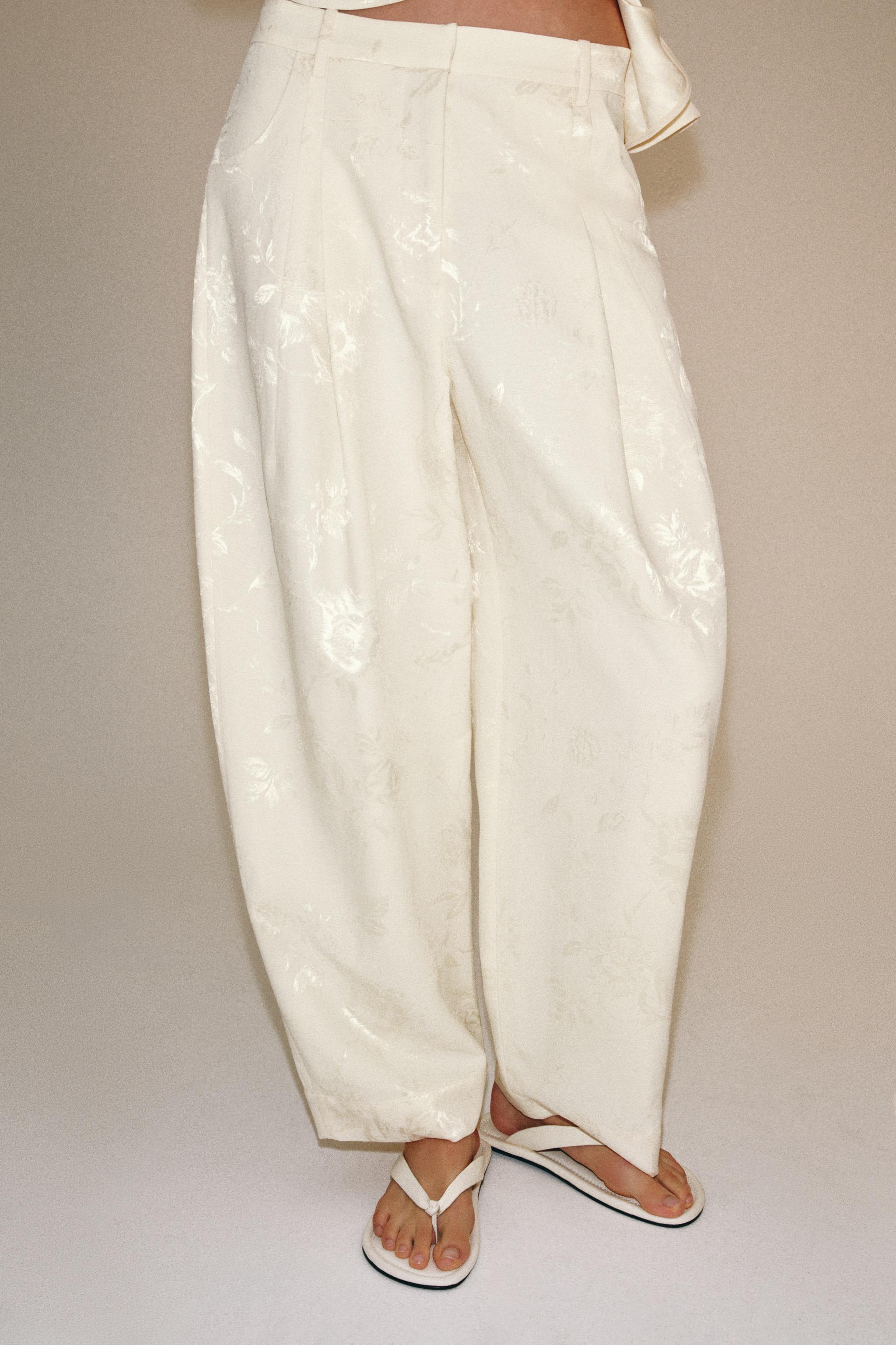 ZW COLLECTION JACQUARD BARREL PANTS — Ecru / Beige
