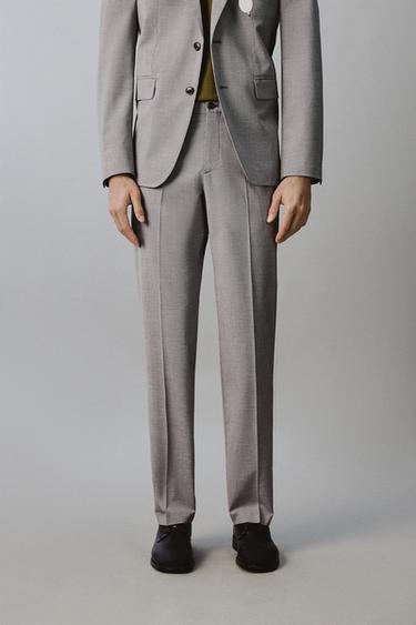 REGULAR FIT HOUNDSTOOTH SUIT TROUSERS - Black / White by Zara
