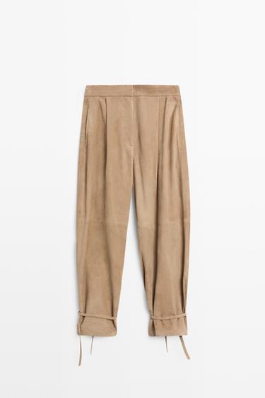 Zara Suede leather pants with tie-detail hems - 553 - Image 0
