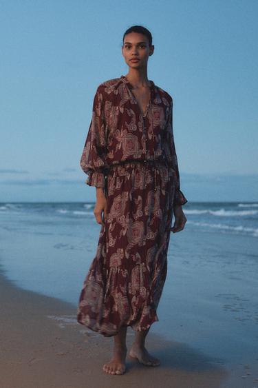LONG METALLIC THREAD PRINTED DRESS - Multicoloured by Zara