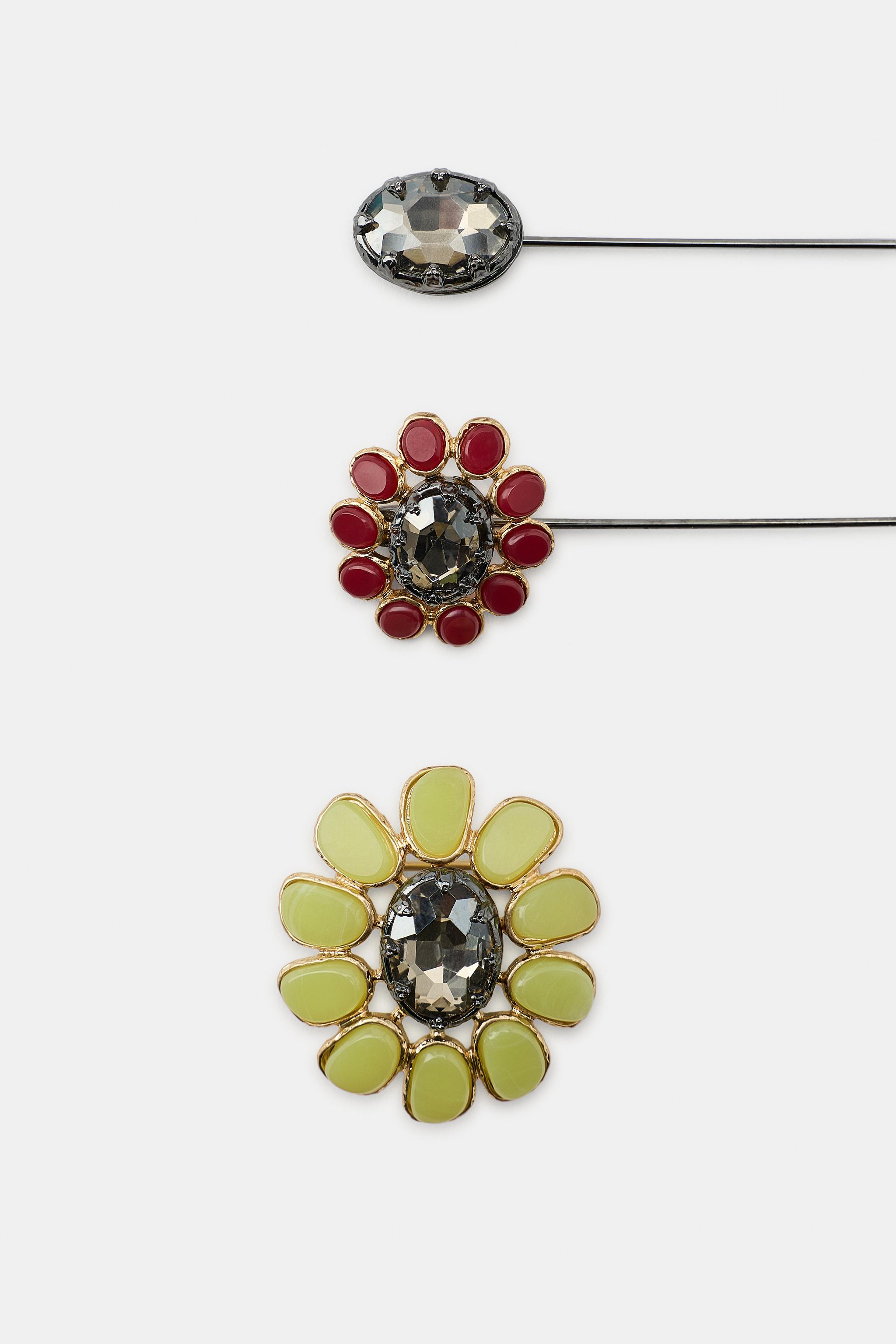 3-PACK OF FLORAL AND JEWEL BROOCHES
