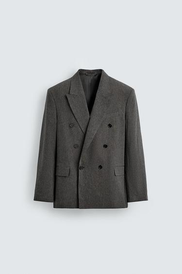 بليزر بدلة متشابك بخطوط رفيعة - رمادي by Zara
