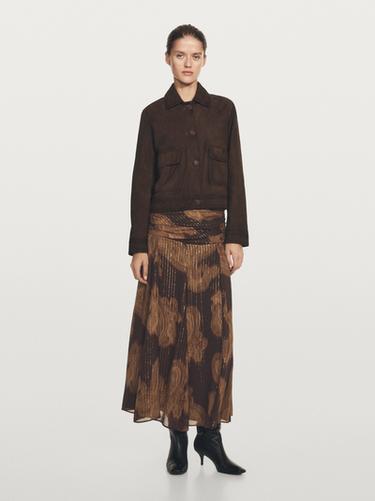 Zara Cropped suede leather-lined jacket with buttons - Brown - Image 0