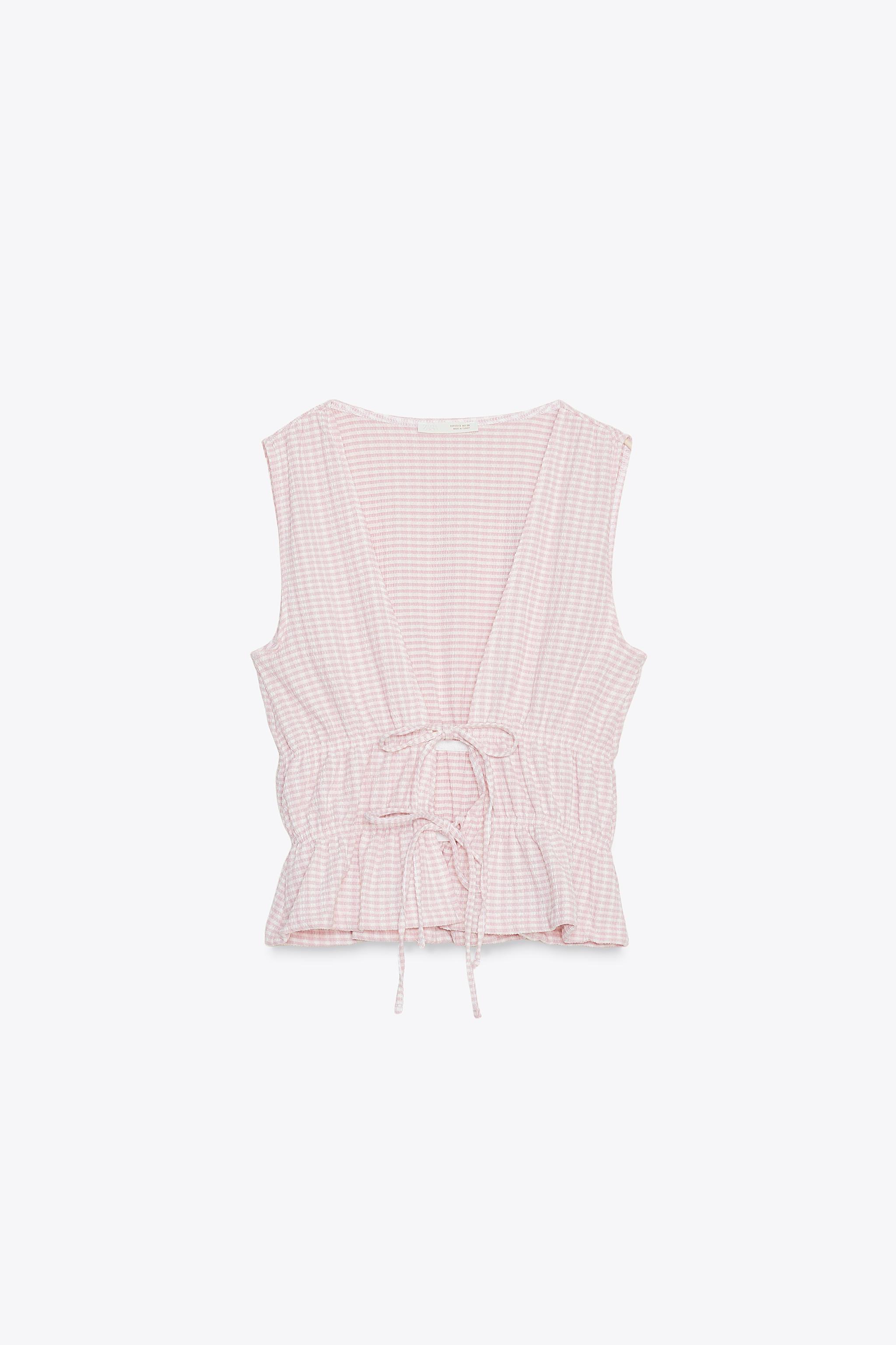 むぎ 様 ♡ Check ＆ STRIPE GINGHAM TIE TOP - Blue / White | ZARA United States