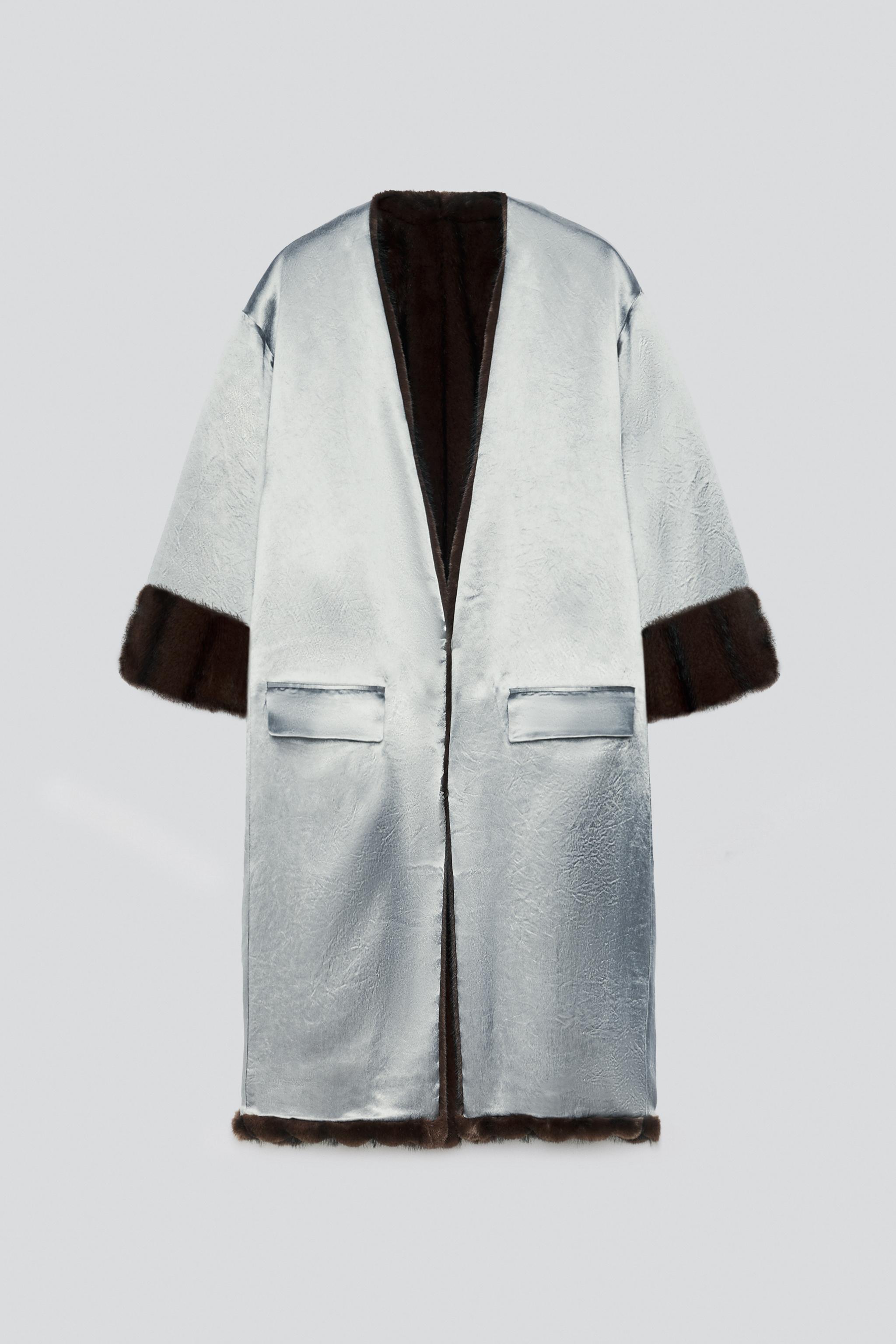 MANTEAU EFFET FOURRURE RÉVERSIBLE CONTRASTE