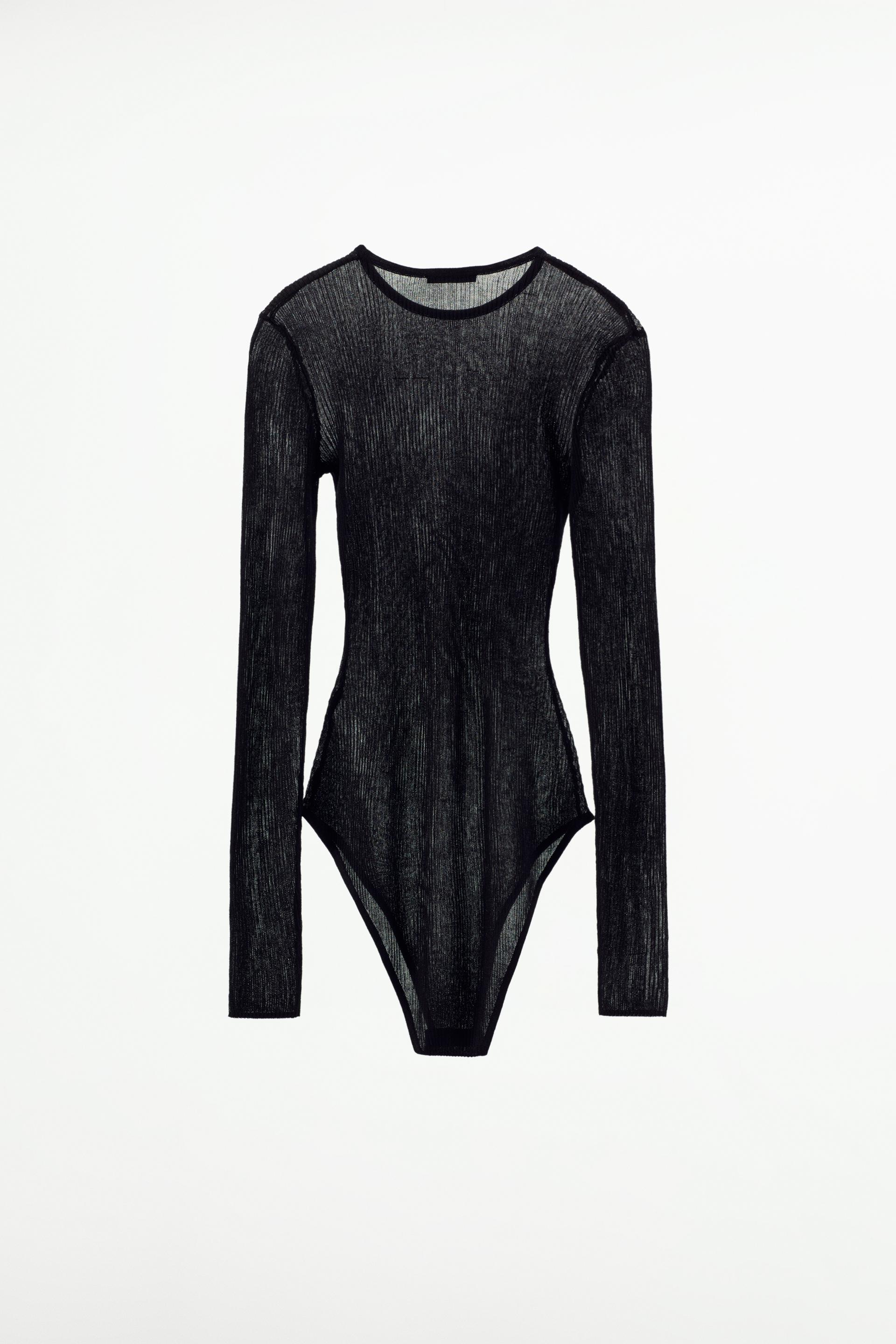 Zara Trafaluc Black Lace Bodysuit V-Neck One-Piece Medium Sheer Lingerie  NWT