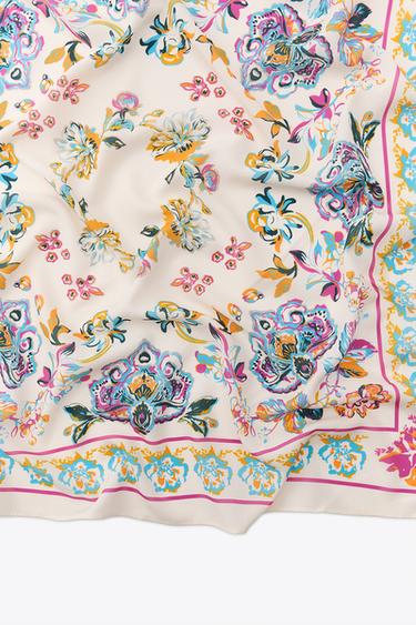 FLORAL PRINT SATIN SCARF - Ecru by Zara - Image 3