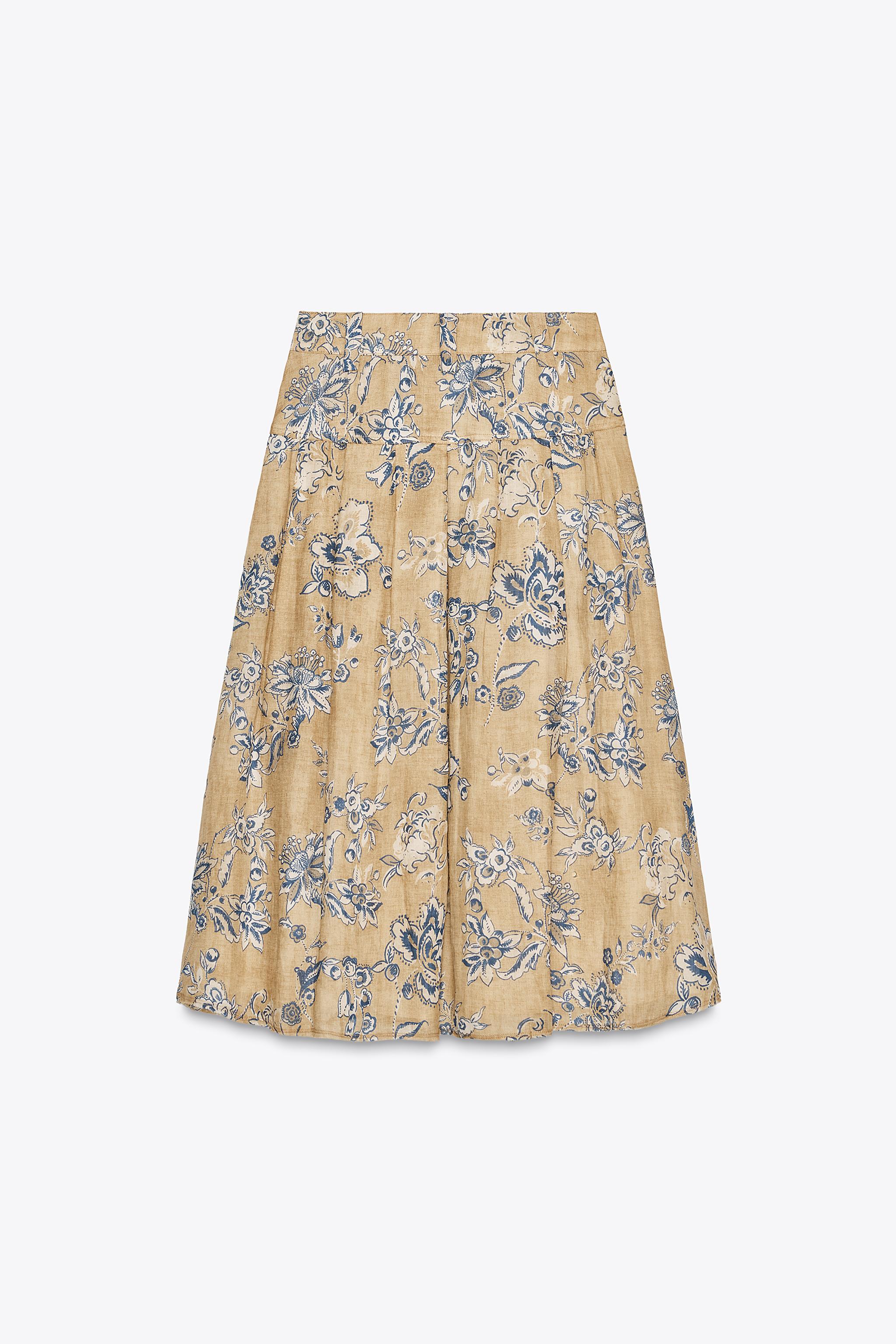 ZW COLLECTION RAMIE FLORAL PRINT SKIRT - Mid-ecru | ZARA