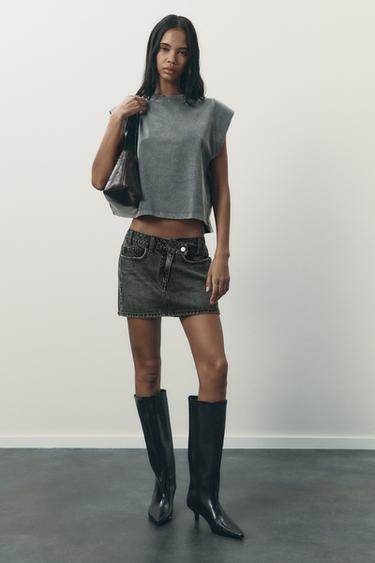 FALDA DENIM TRF CINTURA CRUZADA - Negro de Zara