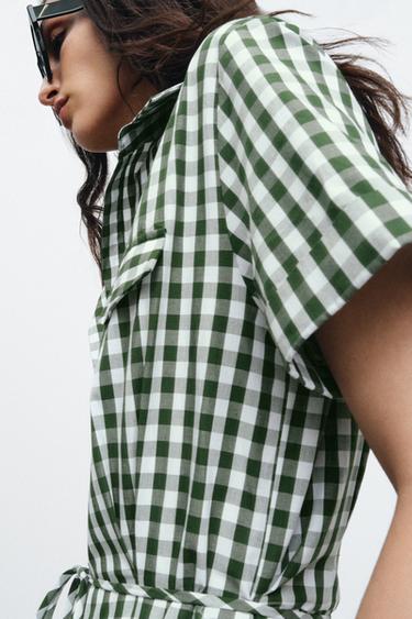GINGHAM SHIRT DRESS ZW COLLECTION - Green by Zara - Image 3