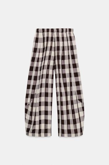 ZW COLLECTION GINGHAM CHECK TROUSERS - Brown / Ecru by Zara - Image 7