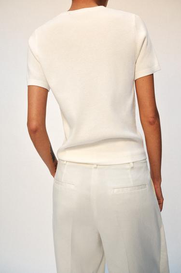 KNIT BUTTON-UP TOP - White by Zara - Image 2