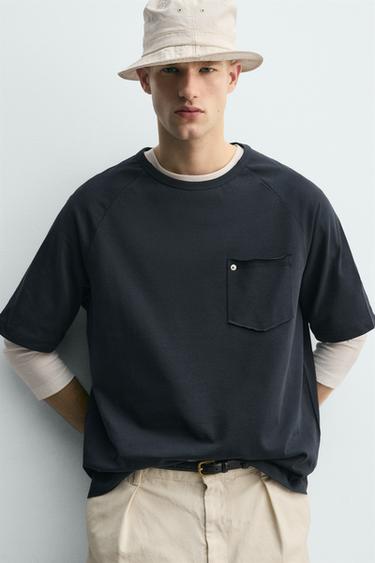 RELAXED FIT T-SHIRT WITH RIVET POCKET - Blue by Zara - Image 4