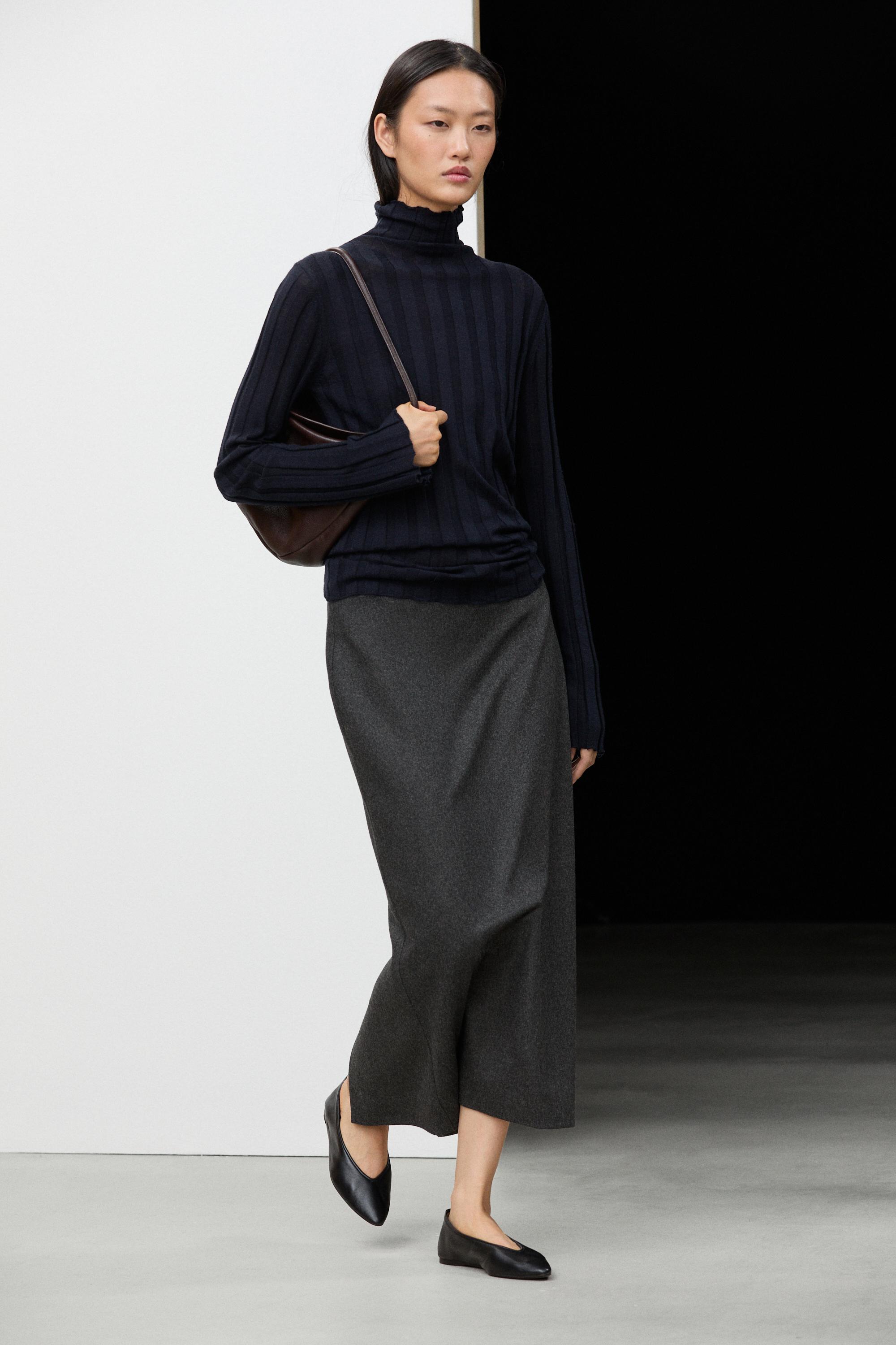 Straight wool blend midi skirt