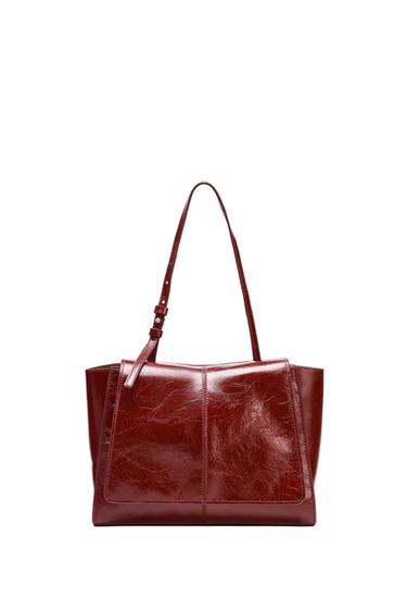 MINI SHOPPER ΔΕΡΜΑΤΙΝΗ ΔΙΠΛΗ ΤΣΕΠΗ - Κόκκινο κερασί του Zara