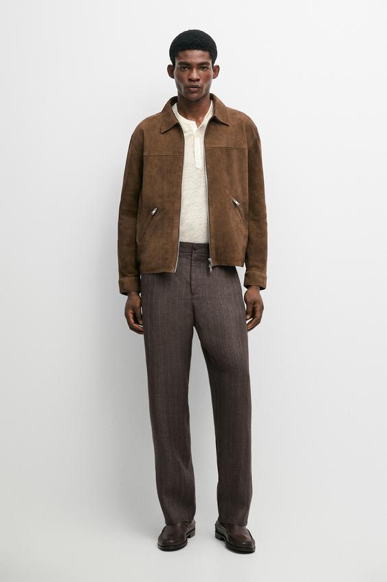 Pantalon straight rayé 100 % lin - Marron de Zara - Image 0