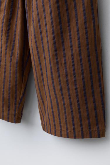 STRIPED SEERSUCKER BALLOON TROUSERS - Brown by Zara - Image 3