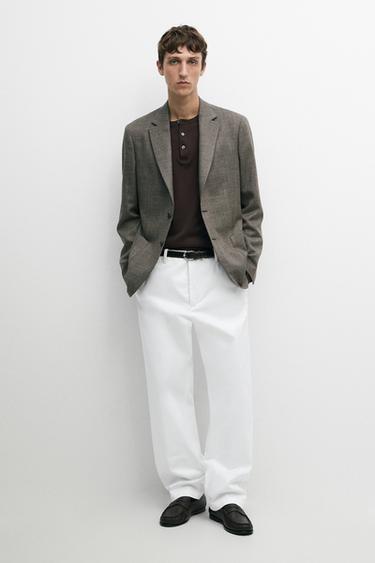 Zara Tailored 100% wool check blazer - Mink - Image 0