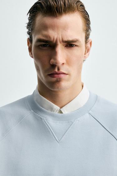 WASHED PIQUÉ TEXTURED SWEATSHIRT - Sky blue by Zara - Image 5