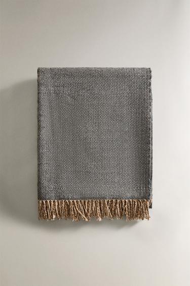 WOOL AND ALPACA THROW - Blue / Grey by Zara