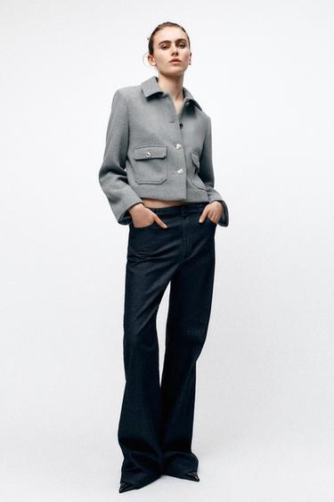WOOL BLEND CROPPED BLAZER - Grey by Zara
