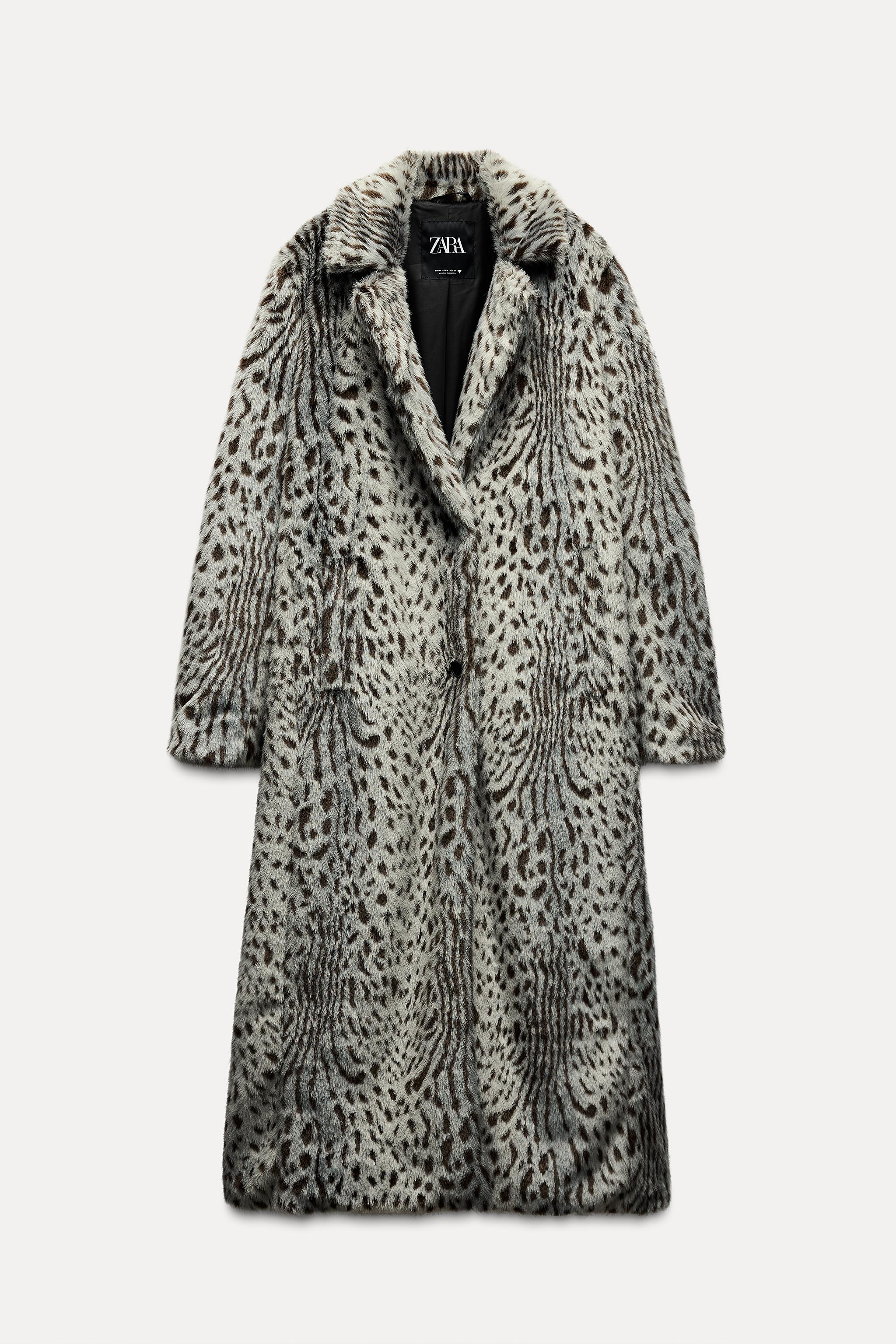 FAUX FUR ANIMAL PRINT COAT