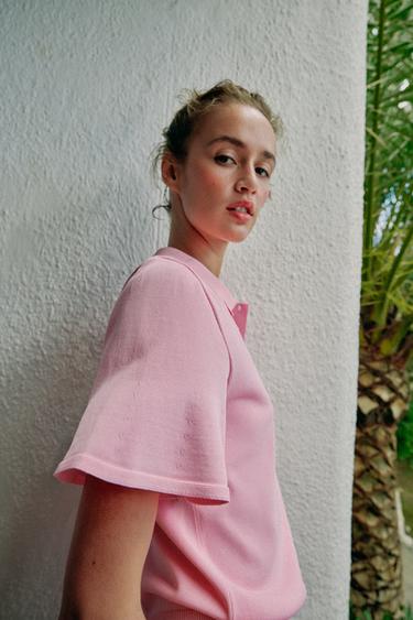 POLO EN MAILLE À MANCHES COURTES - Rose moyen de Zara - Image 3