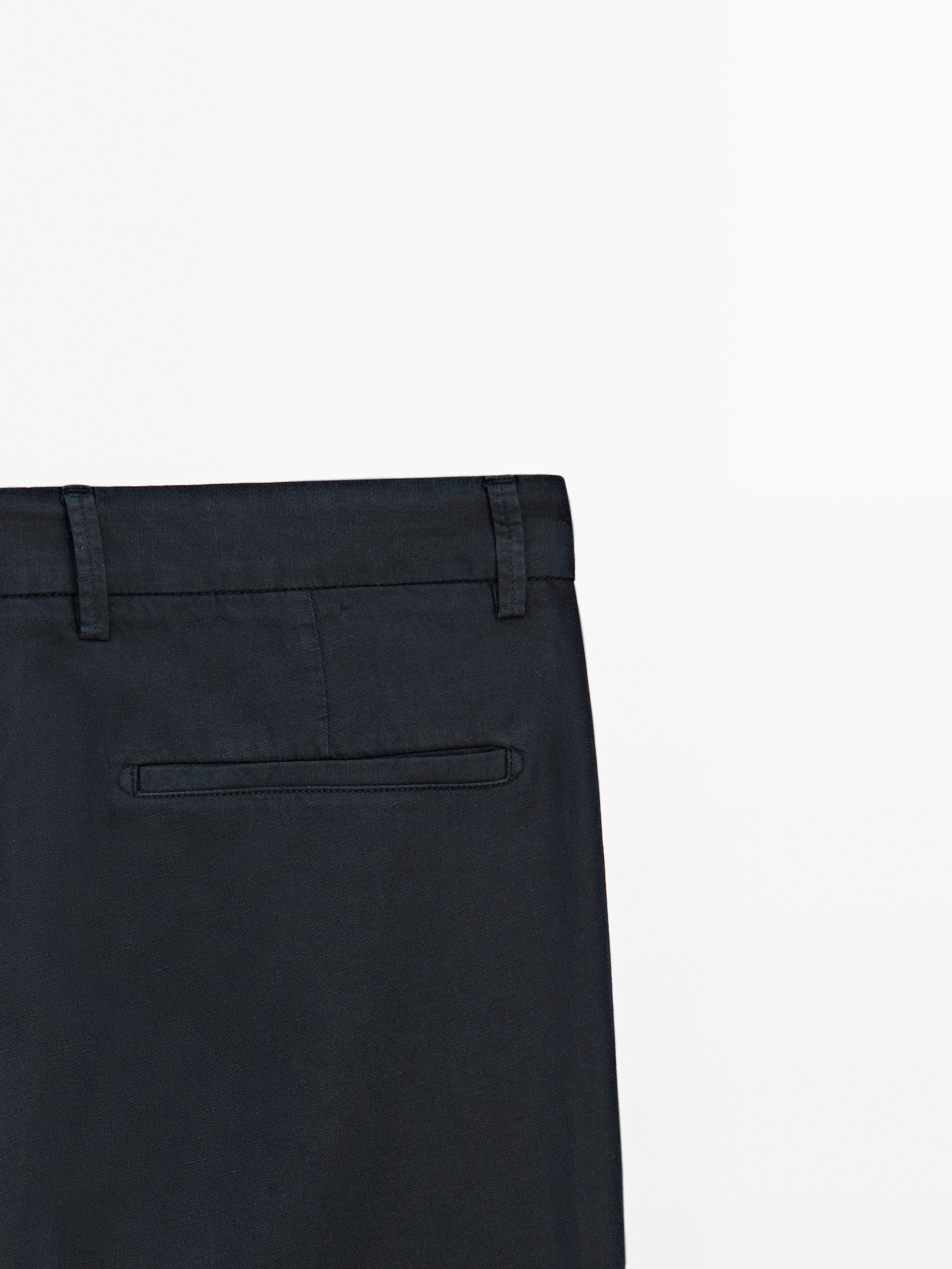 Cotton and linen blend tapered fit trousers