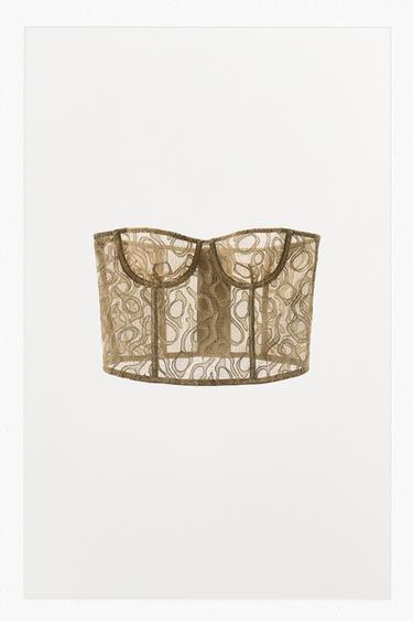 METALLIC THREAD LACE UNDERWIRED CORSET - Golden by Zara