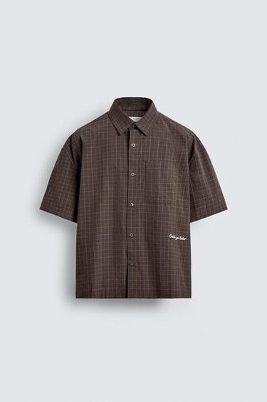 CAMISA POPELÍN CUADROS - Marrón de Zara
