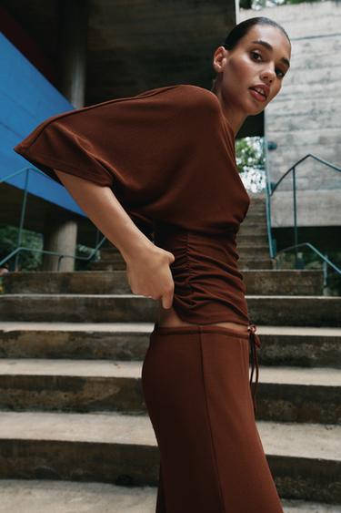 TEXTURED V-NECK TOP - Brown by Zara - Image 3