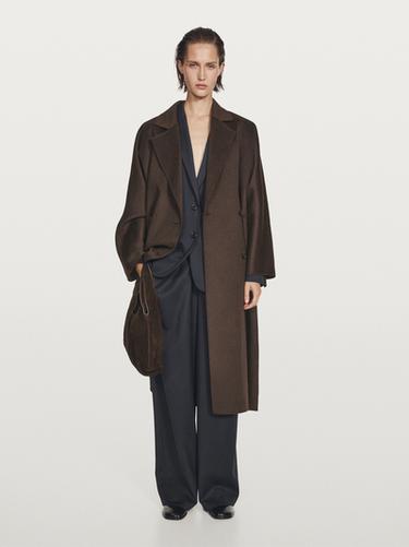 Manteau long croisé laine - Chocolat de Zara