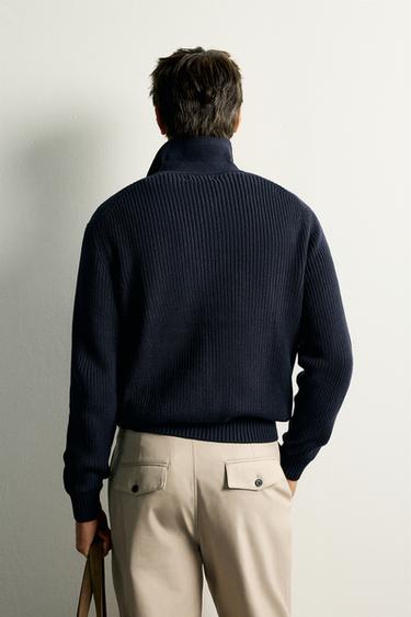 REGULAR FIT PURL KNIT POLO SHIRT - Navy blue by Zara