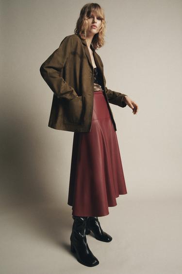 ZW COLLECTION LEATHER EFFECT MIDI SKIRT - Burgundy by Zara - Image 3