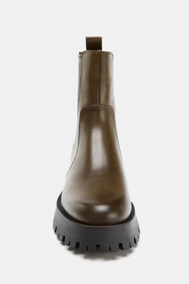 DISTRESSED-EFFECT TRACK-SOLE ANKLE BOOTS - Khaki Green by Zara - Image 3