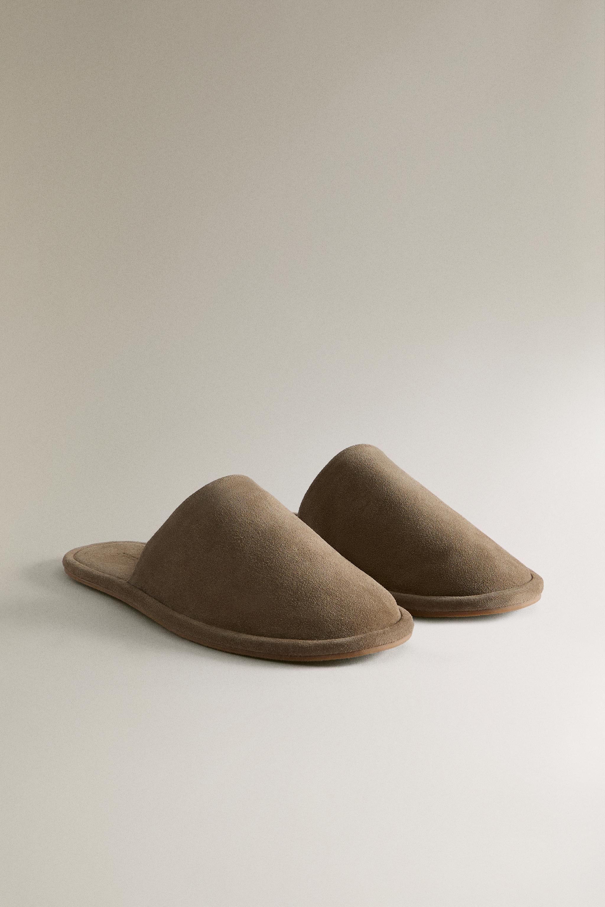 LEATHER MULE SLIPPERS — Taupe Gray