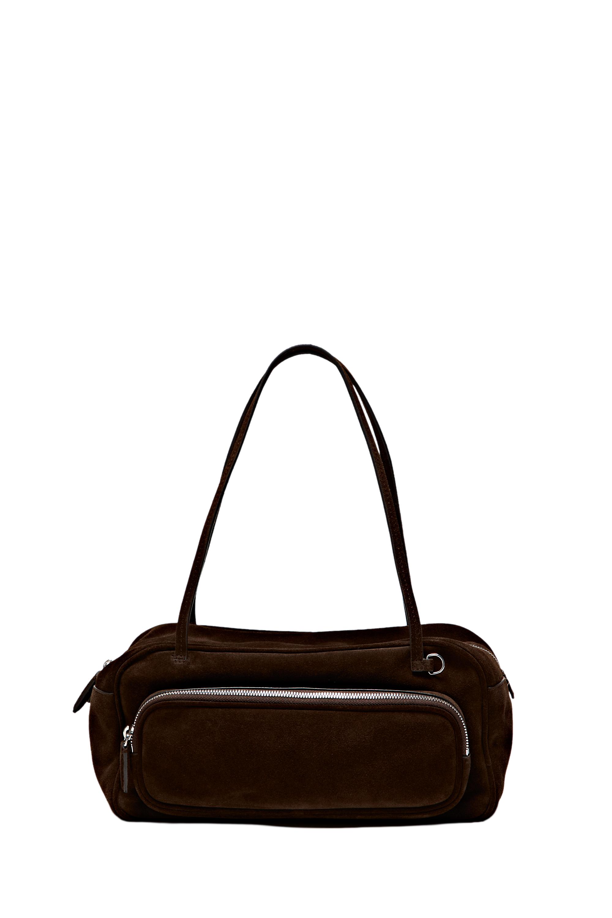 Medium split suede bowling bag — Mink